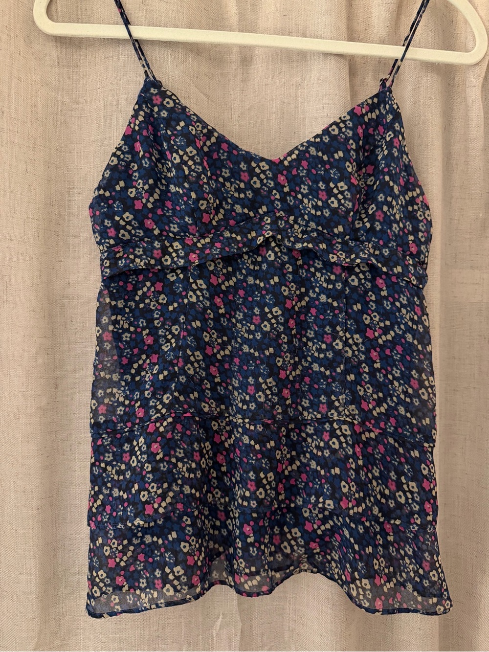 Floral V-Neck Camisole Top - Navy with Pink & Cream Accents
